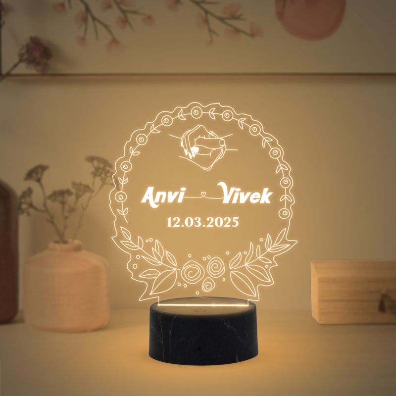 Personalized Couple Night Lamp with Warm White Lamp Customized with Name Date Gift for Anniversary Birthday Engagement, Couple Gift Husband Wife